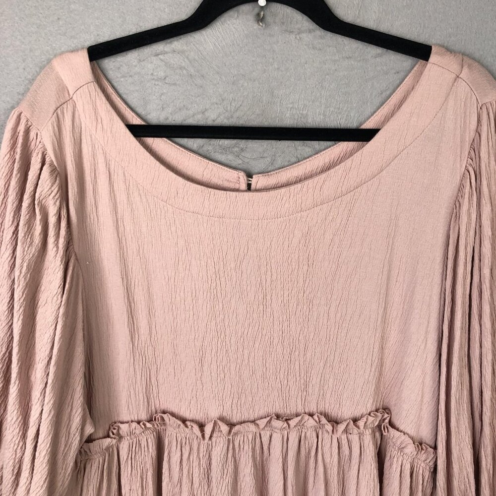 Mable Dress Women M Pink Crinkle Trapeze Boho 3/4 Balloon Sleeve Babydoll Y2K - Picture 10 of 16